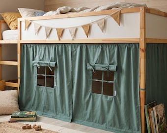 Curtains for Ikea Kura bed with cord, Ikea Kura Hack, Canopy bed house