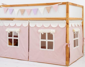 Cortinas de cama IKEA KURA con cenefa festoneada / Dosel para cama infantil