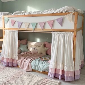 Curtains for IKEA KURA - Three-Tone Ruffle, Bunk Bed Privacy Curtains