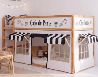 French Café IKEA KURA Bed Curtains, Paris Playhouse Bed Canopy for Kids