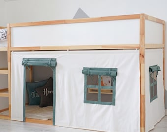 Cortinas para beliche IKEA KURA - Cortinas para casinha de brincar com porta e janela.