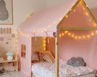 Montessori house bed canopy, Canopy bed, Montessori bed canopy, Montessori house, House bed curtains , Play tent