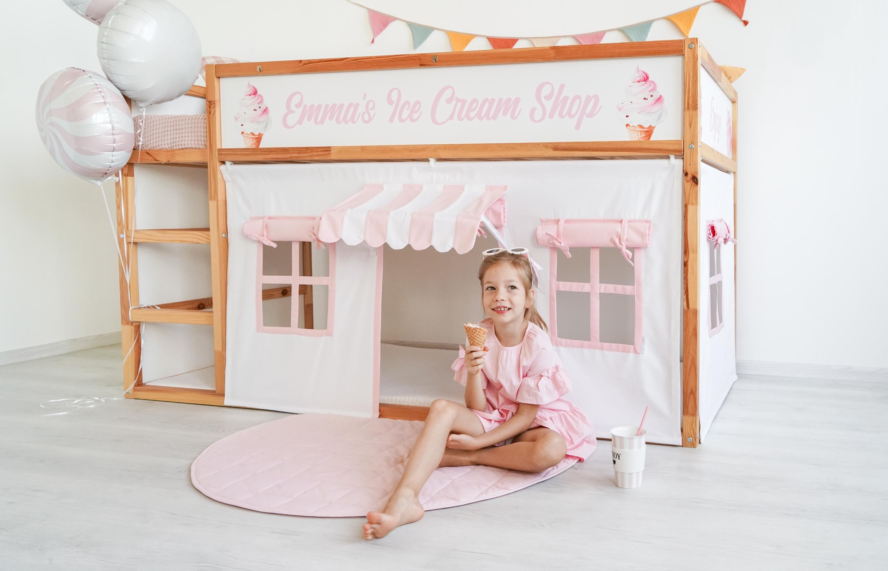 Ice Cream Shop curtains for Ikea Kura bed, Ikea Kura curtains, Loft bed curtains, Bunk Bed Curtains, Ice Cream play tent, Canopy bed house
