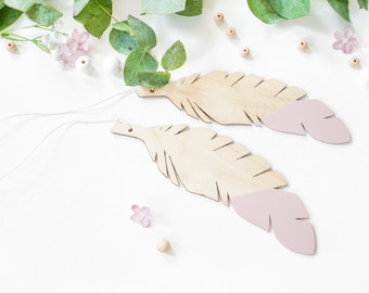 Teepee Decor Wooden Feathers, Wooden Nursery Decor, Pink Wooden Feathers