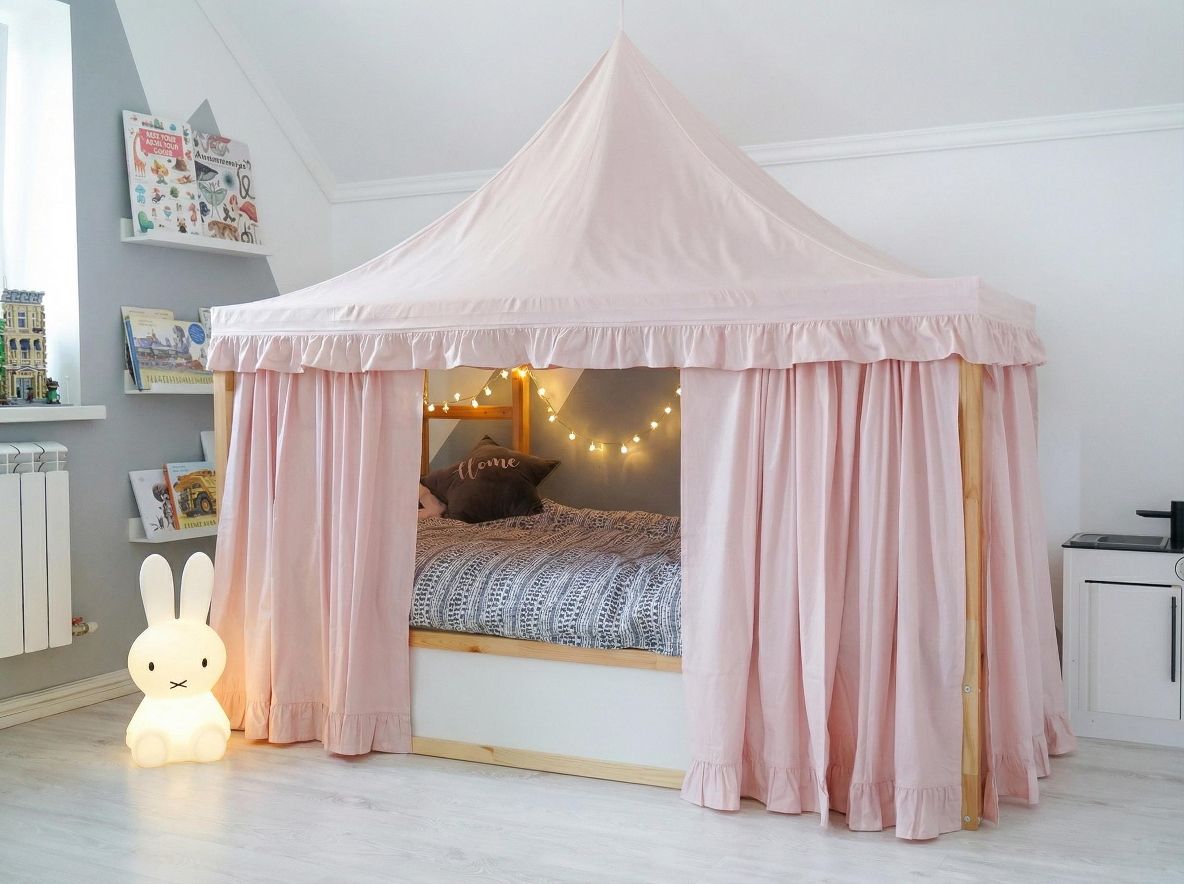 IKEA KURA Girls Roof Canopy - Hanging Loop, Ruffle House Bed Tent