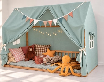 Canopy for House Bed with Windows, Montessori Bed Curtains, Custom Size
