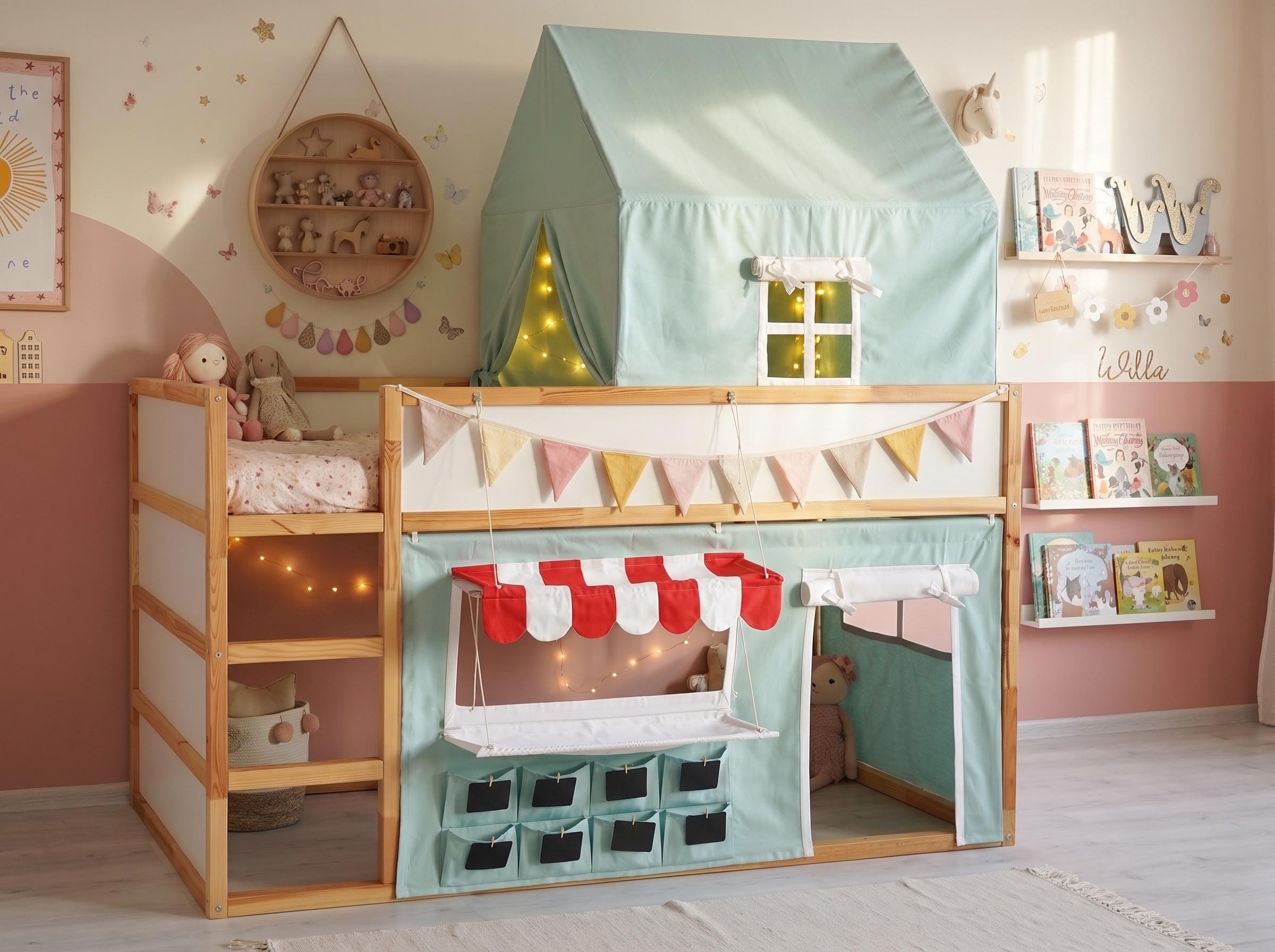 IKEA KURA キャノピー、ツインベッドテント - 二段ベッド上段用ハウス