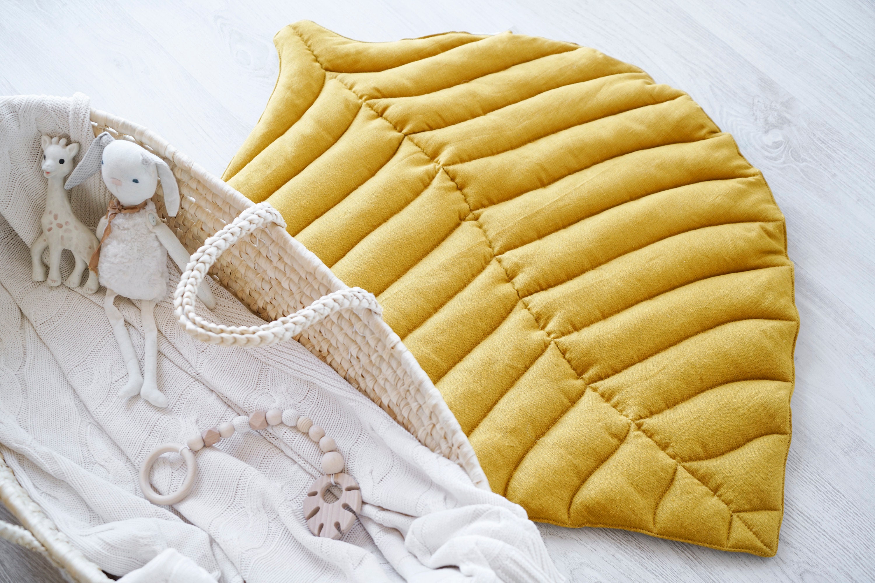 Baby Play Mat Leaf Rug Linen Leaf Play Mat Nursery Rug Etsy UK