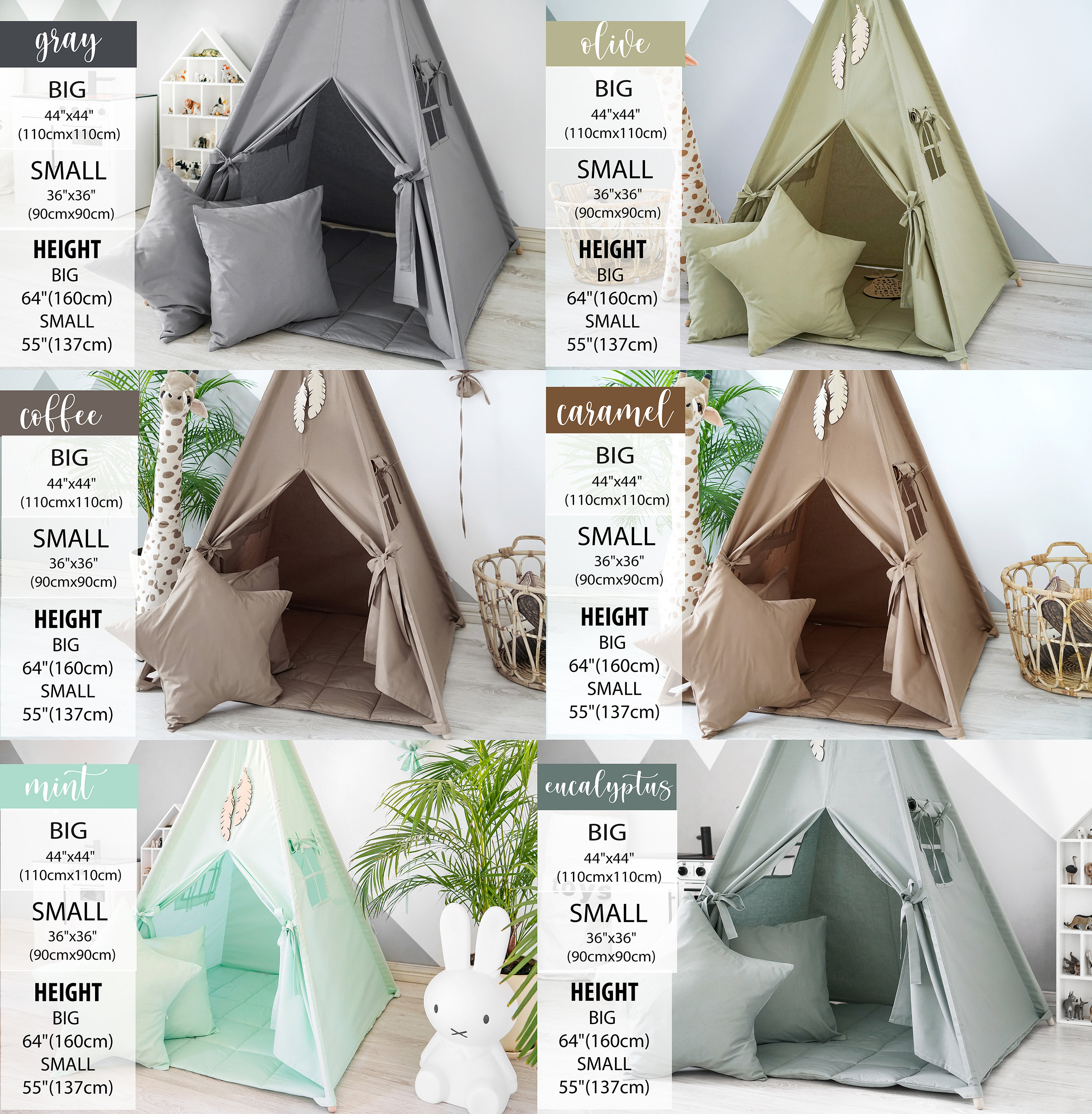 Tienda Tipi De Algodón 100% Con Almohadilla Y 3 Cojines Animales – Para Jugar Dentro Y Fuera De Casa