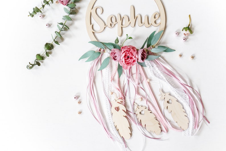Personalized dream catcher Floral dream catcher Wooden dream image 0