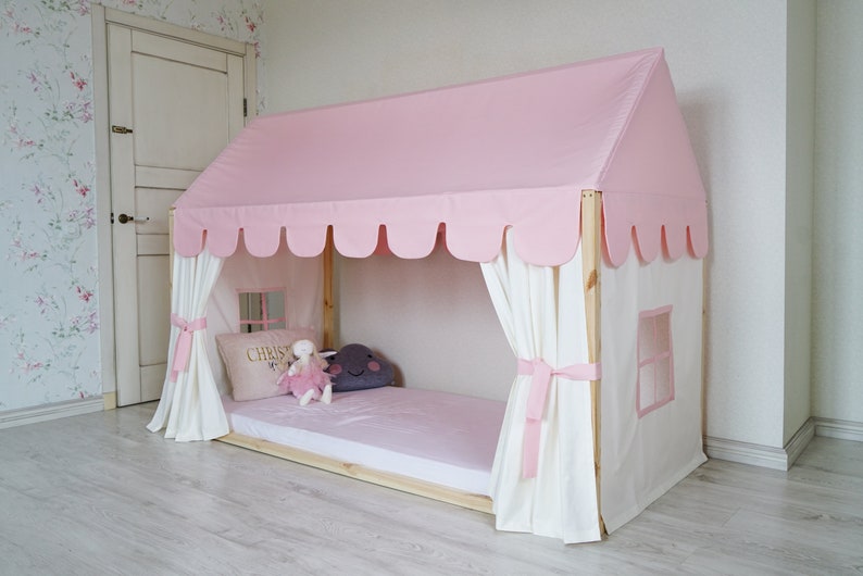 Customized Montessori Bed Canopy, Montessori Bed Curtains, House Bed Curtains, House Bed Canopy, Canopy for Bed Frame, House Bed Tent image 1
