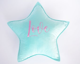 Nursery pillow for Girl, Velvet star pillow, Personalized star pillow, Star shaped velvet pillow, Custom nursery pillow, Nursery star pillow
