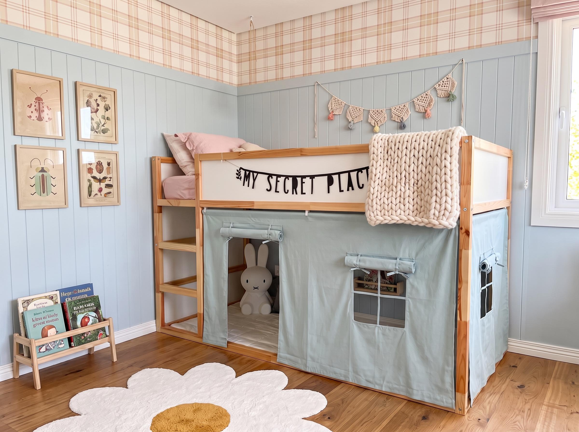 IKEAのKuraベッド用カーテン、IKEAハック - 子供用二段ベッドプレイ