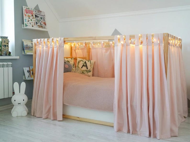 Curtains for Ikea Kura bed, Ikea Kura curtains, Kura bed curtains, House bed canopy, Ikea Kura Hack, Curtains for house bed image 1