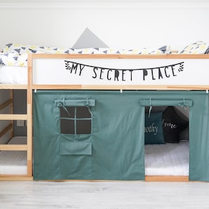 Green Ikea Kura curtain, Kura bed curtains, Ikea Bed Curtain, Ikea Kura Hack, Canopy bed house, Kura Bed Tent, Canopy bed house, Bed curtain