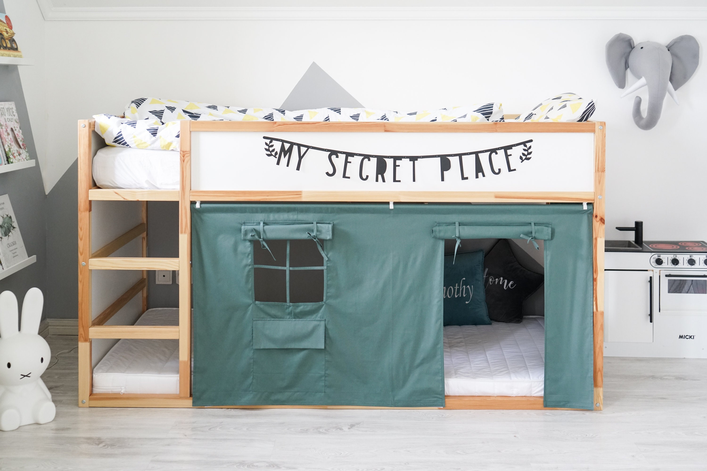 IKEA ロフトベッド KURAとジャングルのテント IKEA KURAルーフ、KURAキャノピー - 二段ベッド用ハウスベッドテント