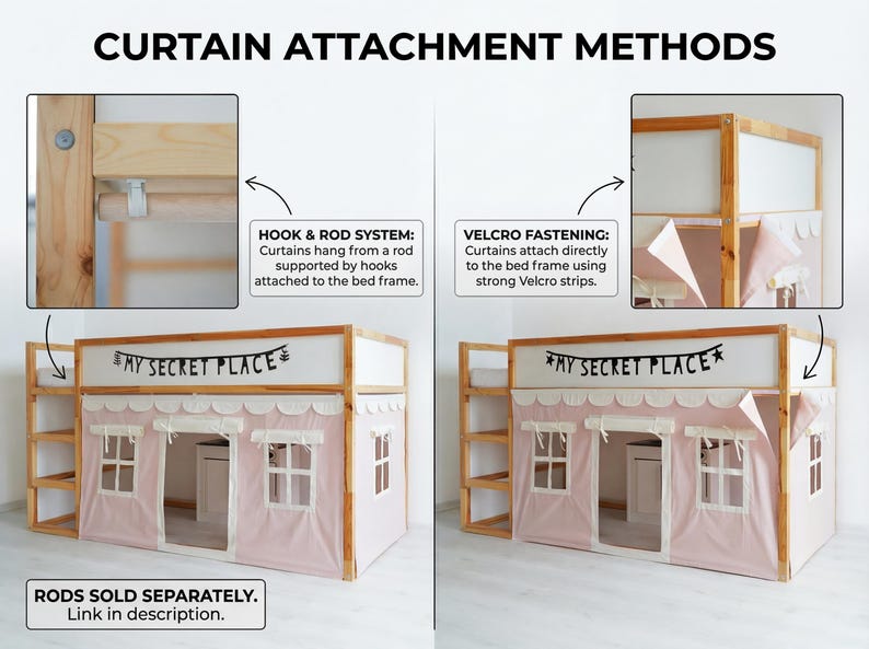Ikea Kura bed curtains, Bunk bed curtains, Ikea Hack, Canopy bed house, Bed canopy image 10