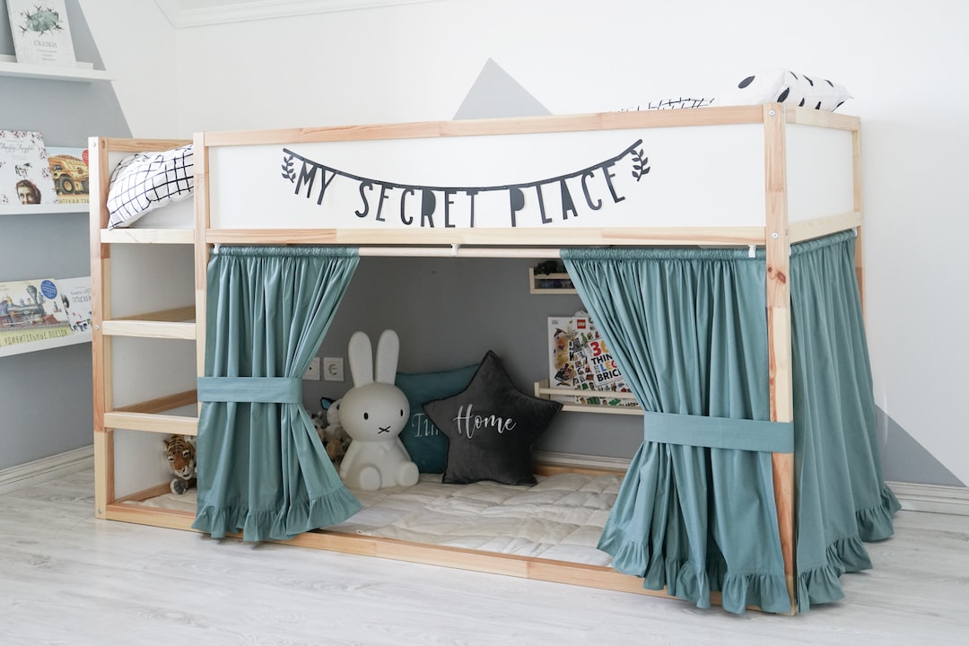 Curtains for Ikea Kura Bed, Kura Bed Curtains, Ikea Kura Hack, Canopy Bed House, Ikea Kura