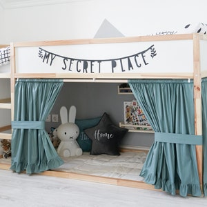 Curtains for Ikea Kura bed, Kura bed curtains, Ikea Kura Hack, Canopy bed house, Ikea Kura curtains, Ikea bed house, Ikea Kura Bed Tent