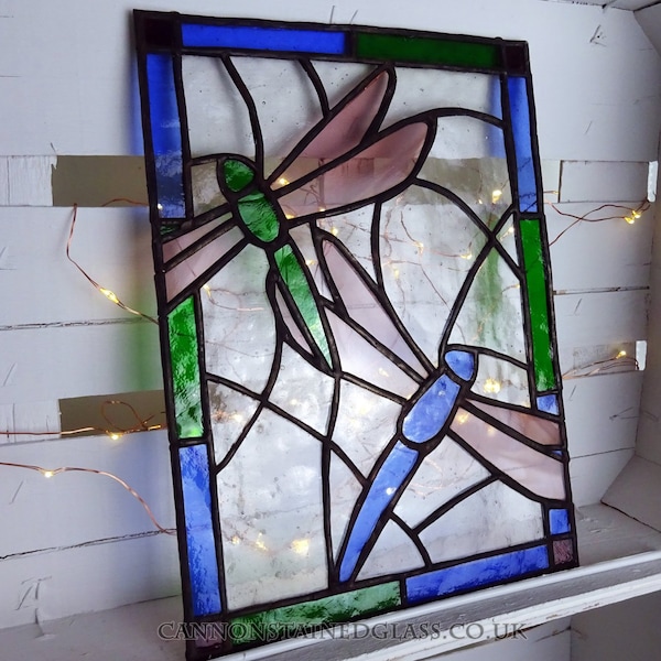 Dragonfly Stained Glass Panel, for wall, window or suncatcher