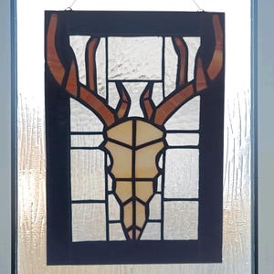 Panneau de vitrail crâne de cerf, pour mur, fenêtre ou attrape-soleil