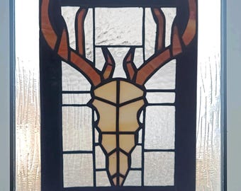 Stag Skull Stained Glass Panel, for wall, window or suncatcher