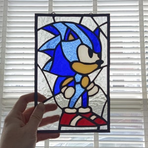 Sonic the Hedgehog Stained Glass Panel/ Hanger wall window or suncatcher. sega mega drive genesis
