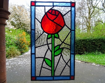 Rose Stained Glass Panel, for wall, window or suncatcher