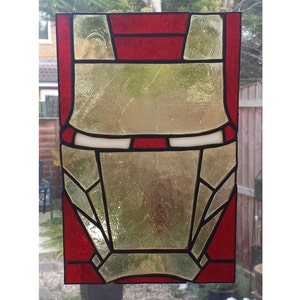 Iron Man Stained Glass Panel, for wall, window or suncatcher.
