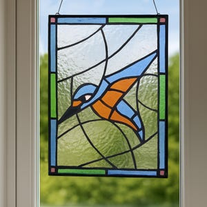 Kingfisher Stained Glass hanger, for wall, window or suncatcher
