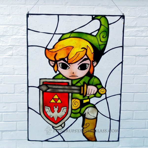 Panneau / suspension en vitrail peint Zelda Wind Waker Link, pour mur, fenêtre... nintendo.