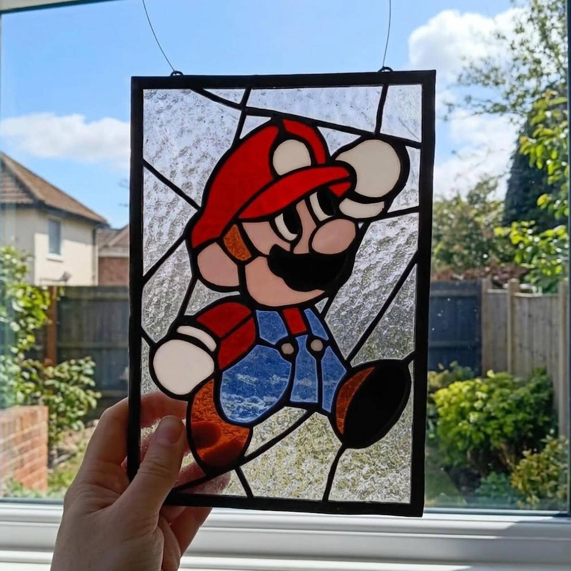 ②マリオ　カードダス　トップサン　カメック　ステンドグラス 手作りのステンドグラス製マリオパネル – 任天堂SNESスプライトサン