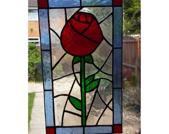 Rose Stained Glass Panel, for wall, window or suncatcher