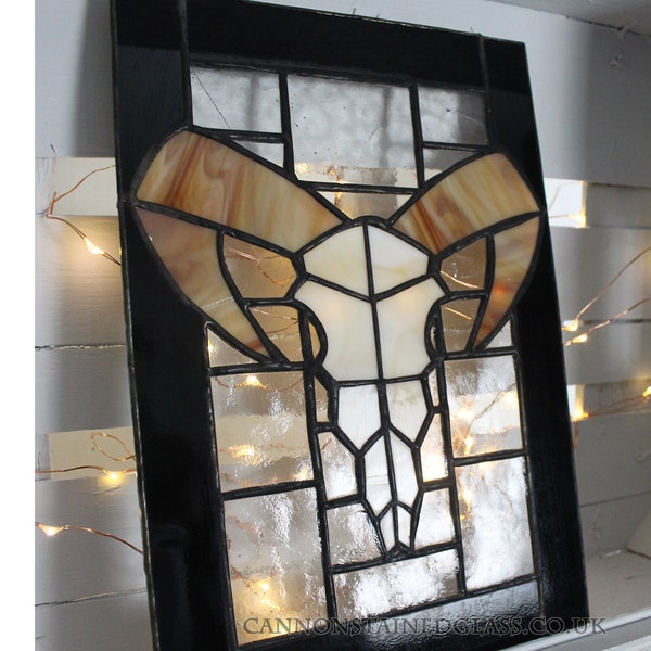 Ram Skull Stained Glass Panel, for wall, window or suncatcher