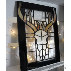 Stag Skull Stained Glass Panel, for wall, window or suncatcher