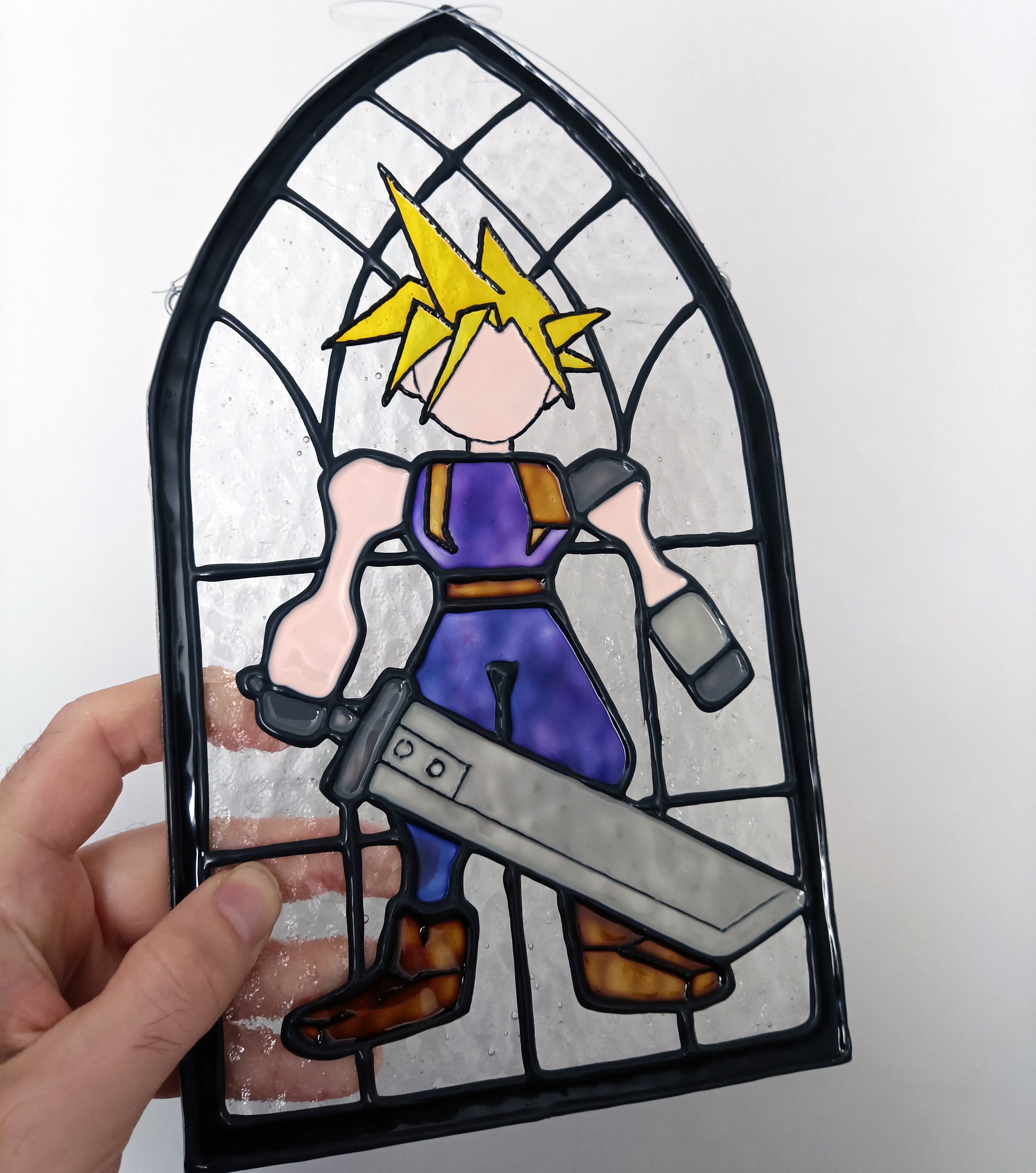Final Fantasy Vii Cloud Stained Glass Style Painted Glass Panel