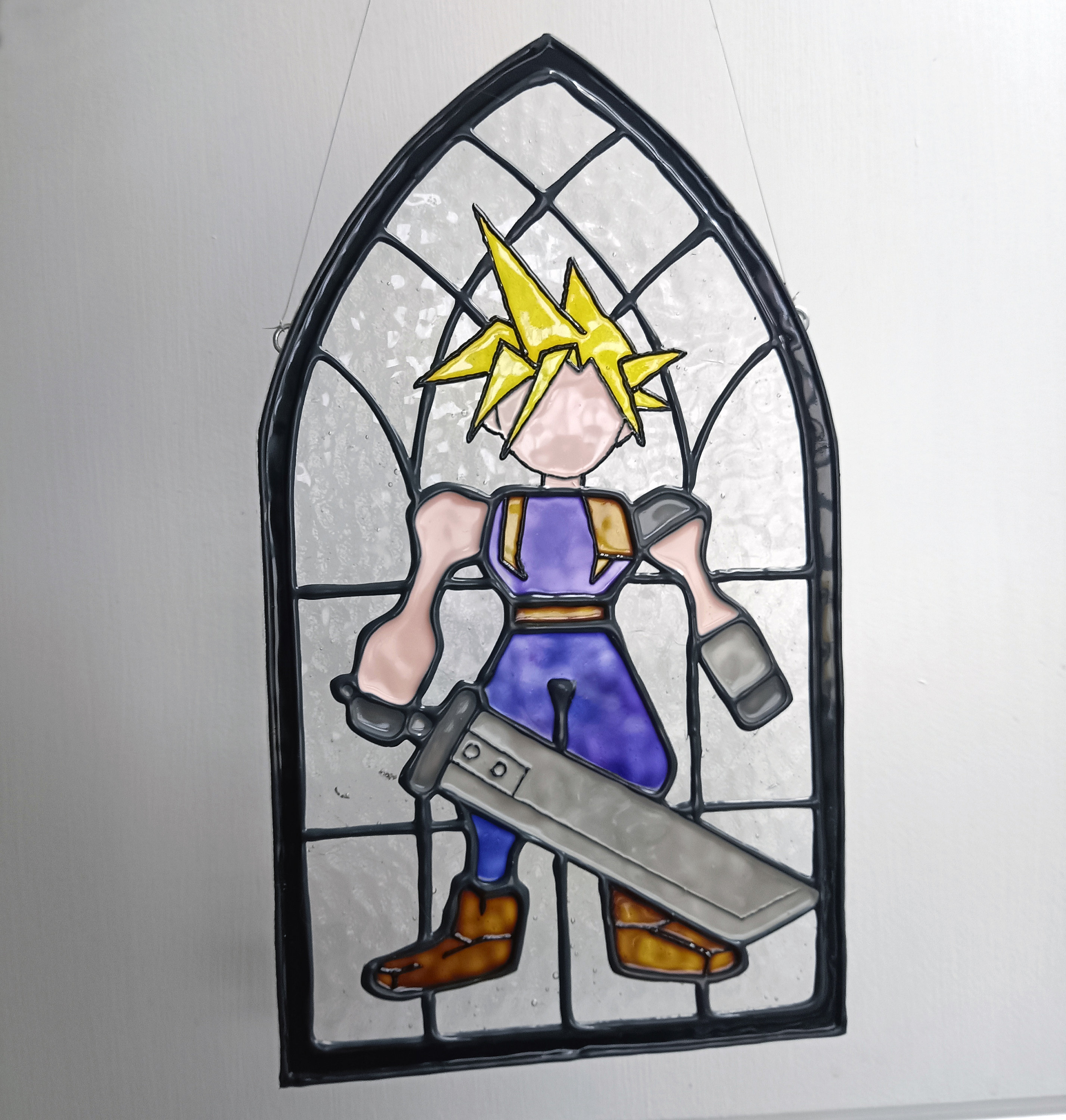 Final Fantasy Vii Cloud Stained Glass Style Painted Glass Panel