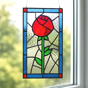 Rose Stained Glass Panel, for wall, window or suncatcher
