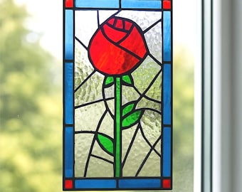 Rose Stained Glass Panel, for wall, window or suncatcher