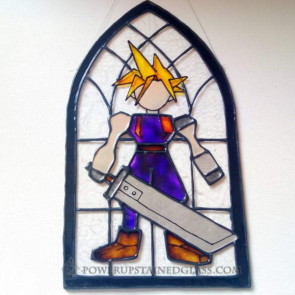 Panneau/suspension en verre peint style vitrail Final Fantasy vii. ps1 FF7.