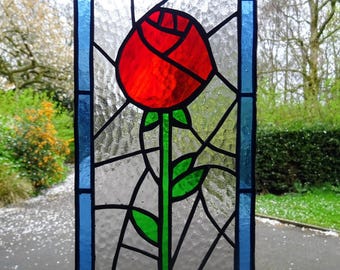 Panel de vidrieras con rosas, para pared, ventana o atrapasoles.