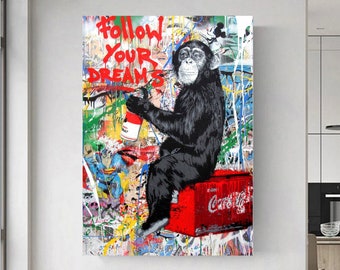 Banksy Follow your Dreams Street Art Printed  Box Framed Canvas or Poster print