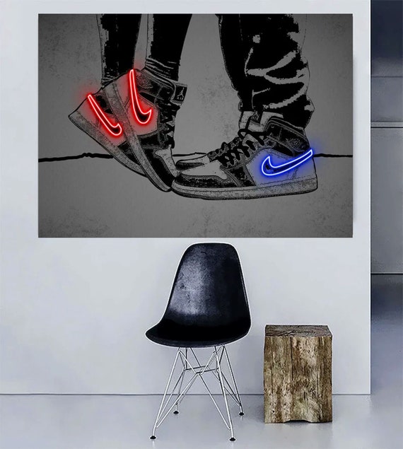 Jordan Nike Air 1 OG Sneakers Couple Neon Effect Printed Framed Canvas Wall Art or Poster Paper Print Etsy UK