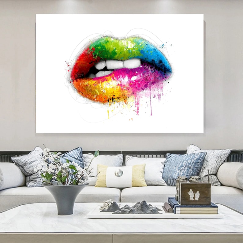 Stunning Colourful Lips Mouth Abstract Canvas Wall Art and | Etsy UK