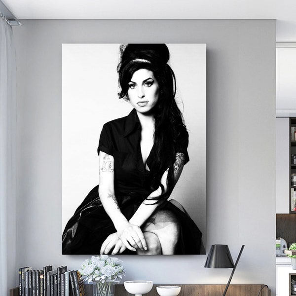 Amy Winehouse Black and White Printed Wrapped Frame Canvas or Wall Art Poster Print Picture