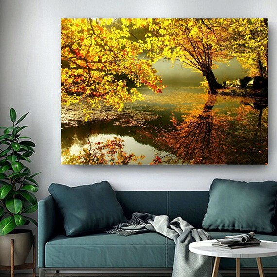 Yellow Tree With Lake Wall Art Wrapped Frame Printed Canvas or Etsy