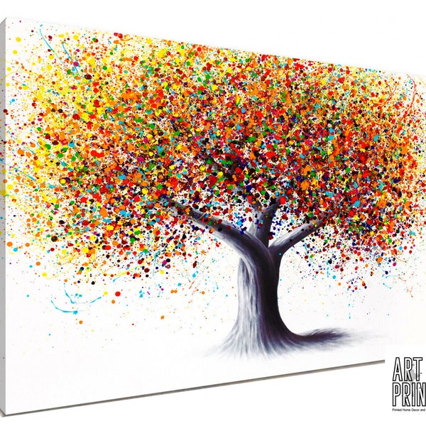 Beautiful Rainbow Tree of Life colourful HD Wall Art - Deep Framed Printed Canvas or Paper Poster Print - Home Decor