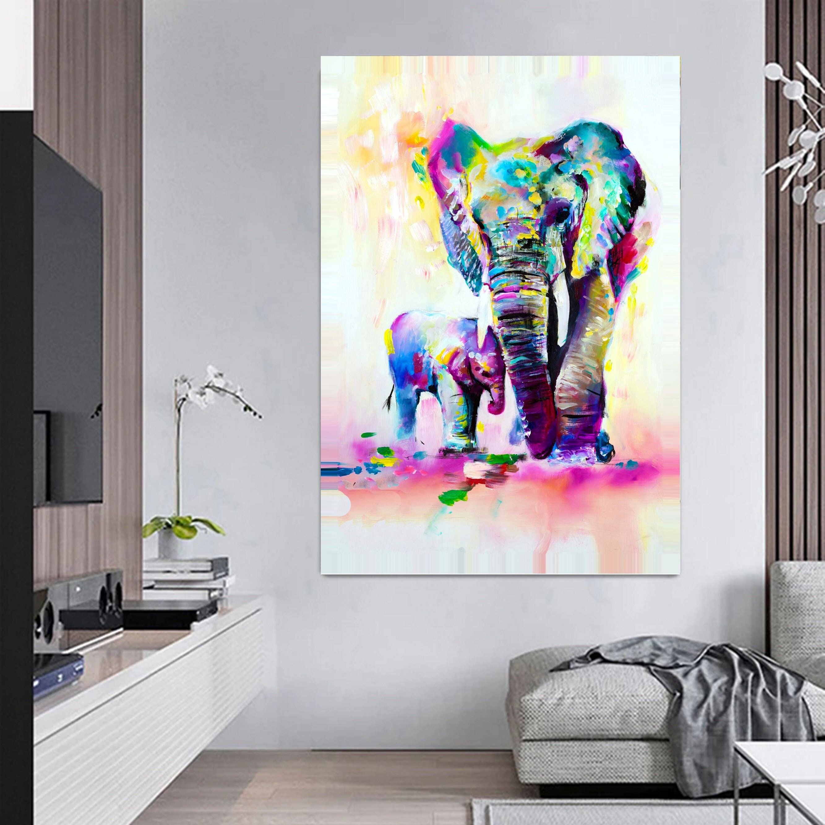 Beautiful Abstract Elephants Wall Art Deep Frame Canvas or Etsy UK