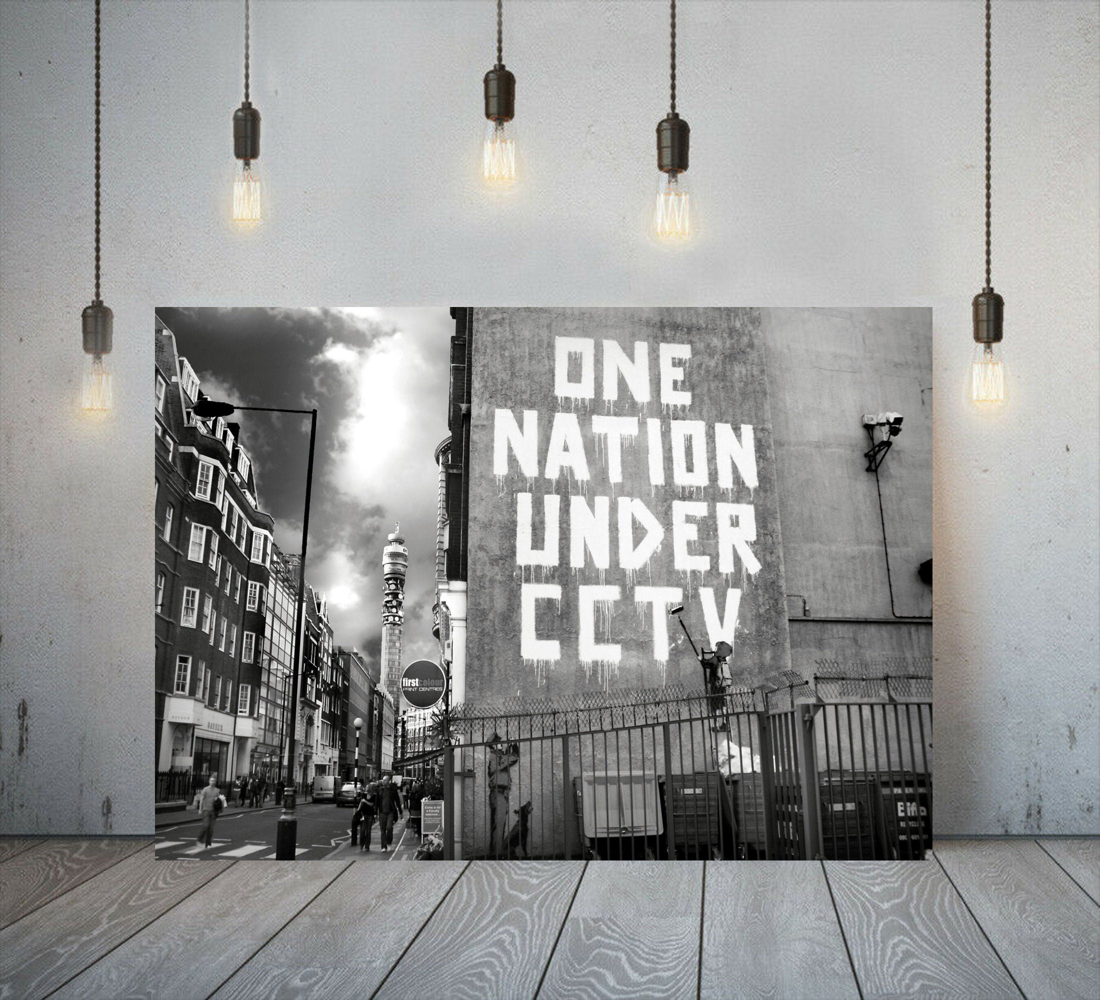 Banksy One Nation Under CCTV Street Art Printed Wrapped Frame Etsy