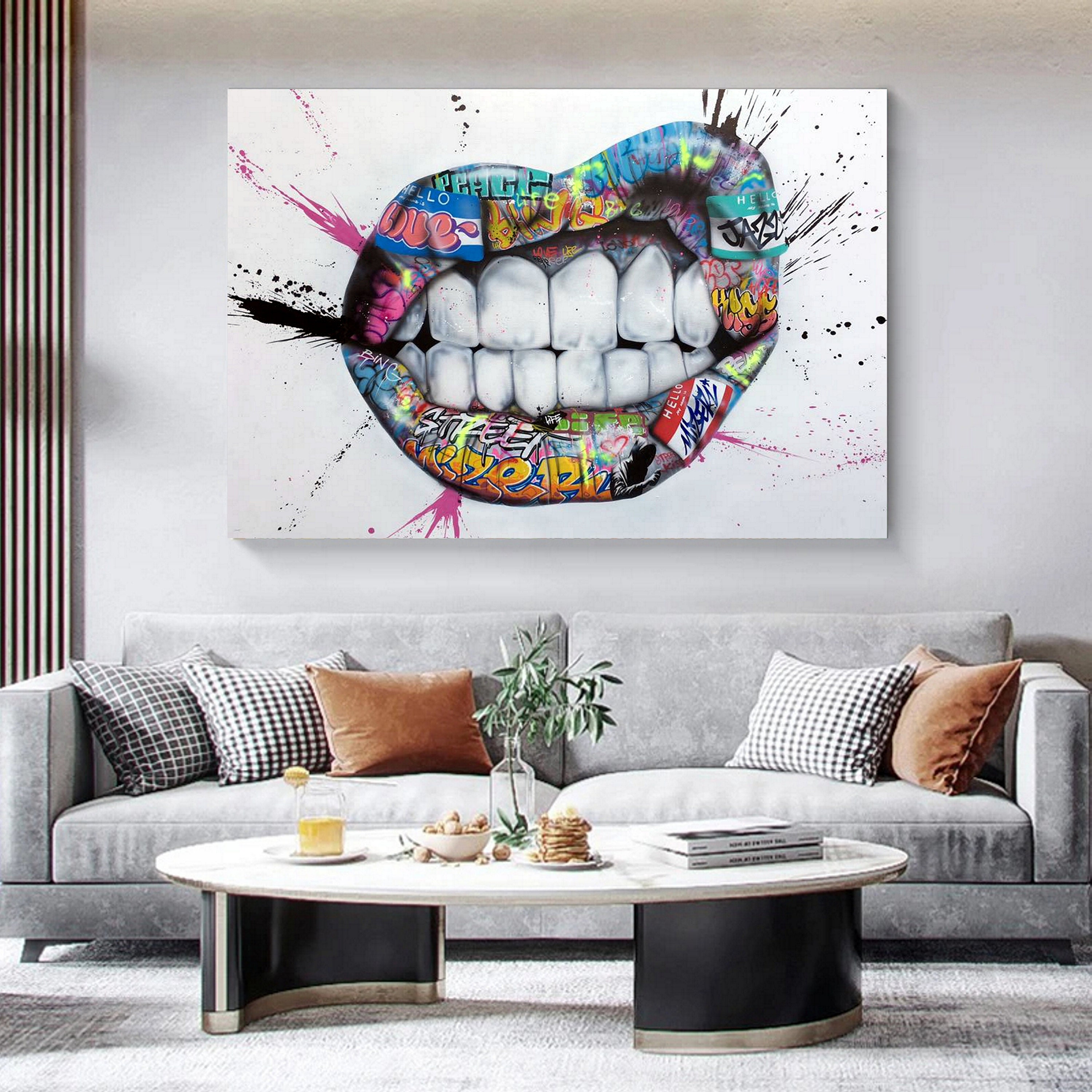 Canvas Wall Print Mouth Teeth Graffiti Street Art Picture Deep Etsy